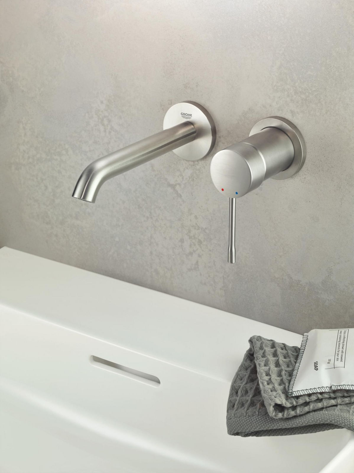 Baterie lavoar Grohe 29192DC1, Essence, pe perete, 183 mm, necesita valva, mat, otel satinat — imaginea 5