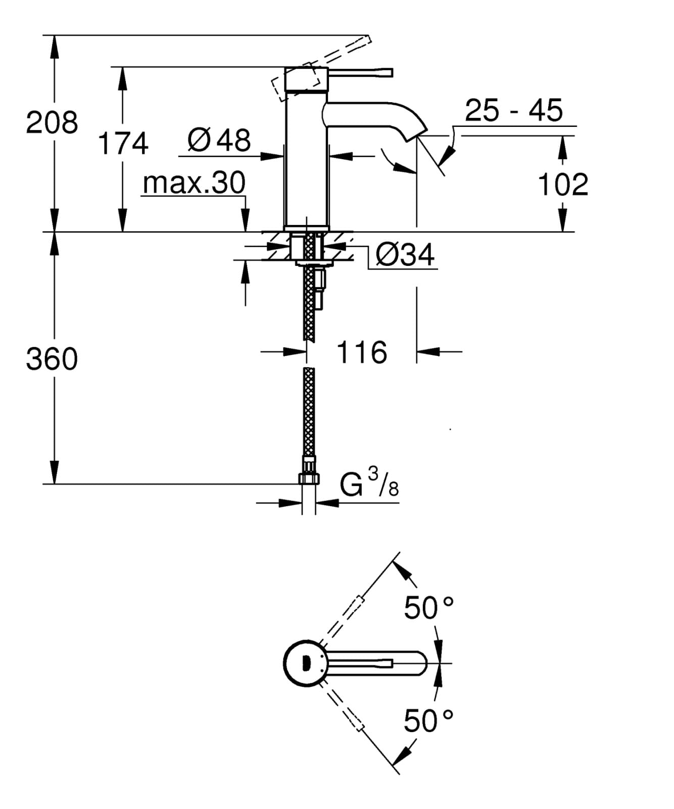 Baterie de lavoar Grohe 23590AL1, Essence, 3/8'', S, 174 mm, mat, grafit — imaginea 2