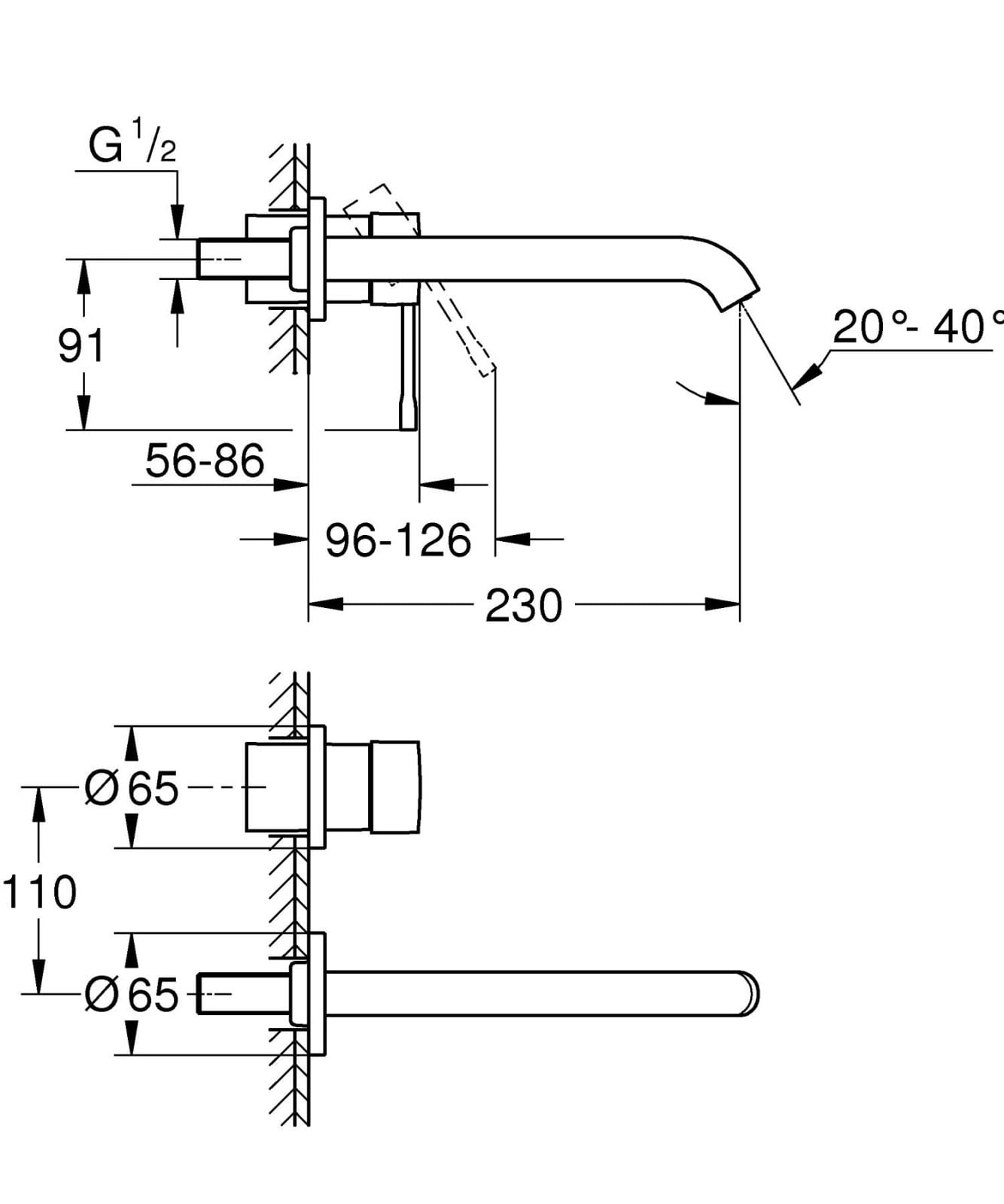 Baterie lavoar Grohe 29193DC1, Essence, pe perete, 230 mm, necesita valva, mat, otel satinat — imaginea 3