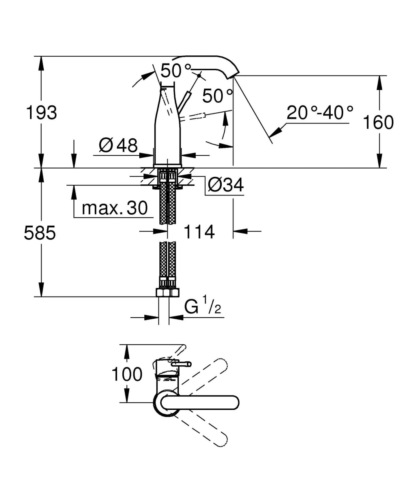 Baterie lavoar Grohe 23488A01, Essence, M, 193 mm, pivotanta, lucios, grafit — imaginea 2