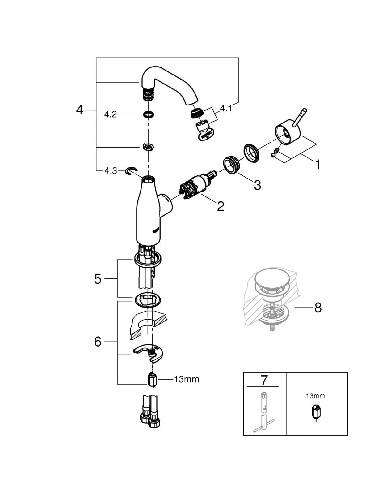 Baterie lavoar Grohe 23488A01, Essence, M, 193 mm, pivotanta, lucios, grafit — imaginea 3