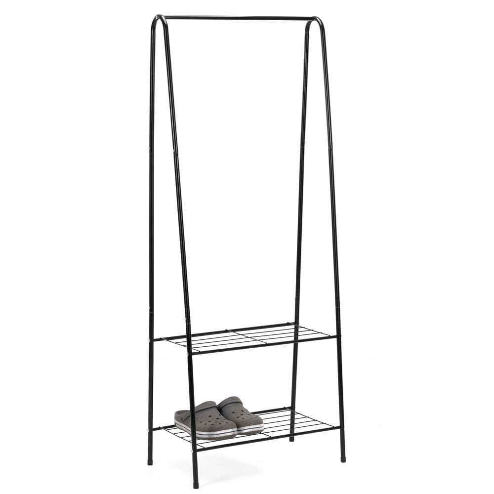 Suport metalic pentru haine cu bara si 2 rafturi, structura otel, 60x34x150 cm, negru — imaginea 7