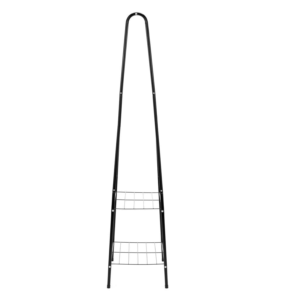 Suport metalic pentru haine cu bara si 2 rafturi, structura otel, 60x34x150 cm, negru — imaginea 14