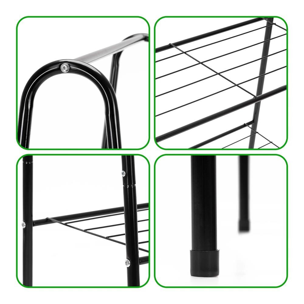 Suport metalic pentru haine cu bara si 2 rafturi, structura otel, 60x34x150 cm, negru — imaginea 17