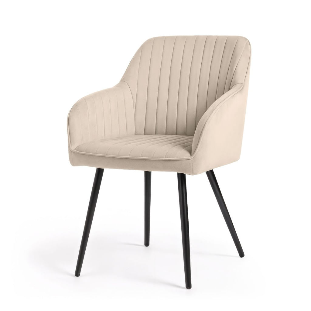 Set 2 scaune dining tapitate din velur Florence, 55x58x82 cm, maxim 120 kg, bej — imaginea 2