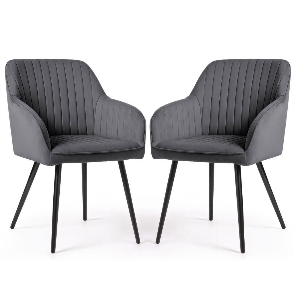 Set 2 scaune dining tapitate din velur Florence, 55x58x82 cm, maxim 120 kg, gri grafit — imaginea 3