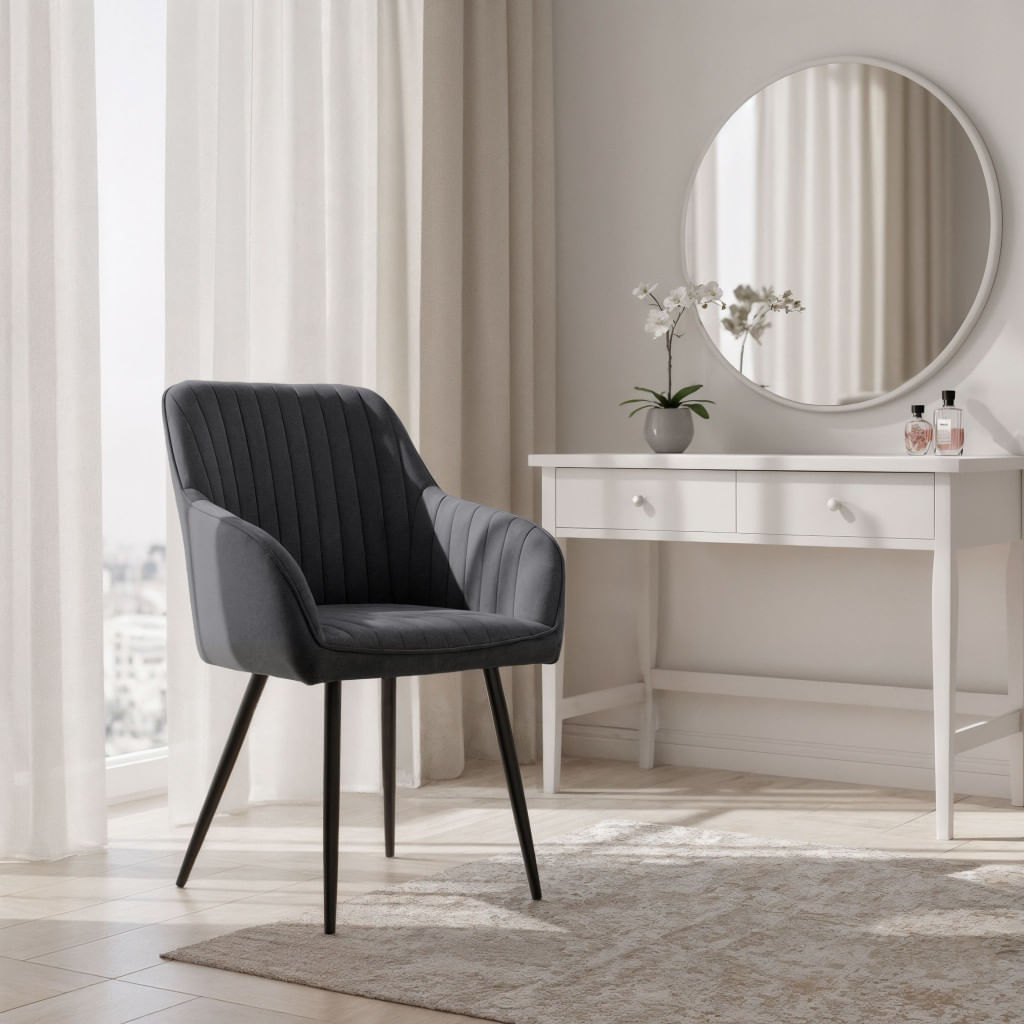 Set 2 scaune dining tapitate din velur Florence, 55x58x82 cm, maxim 120 kg, gri grafit — imaginea 4