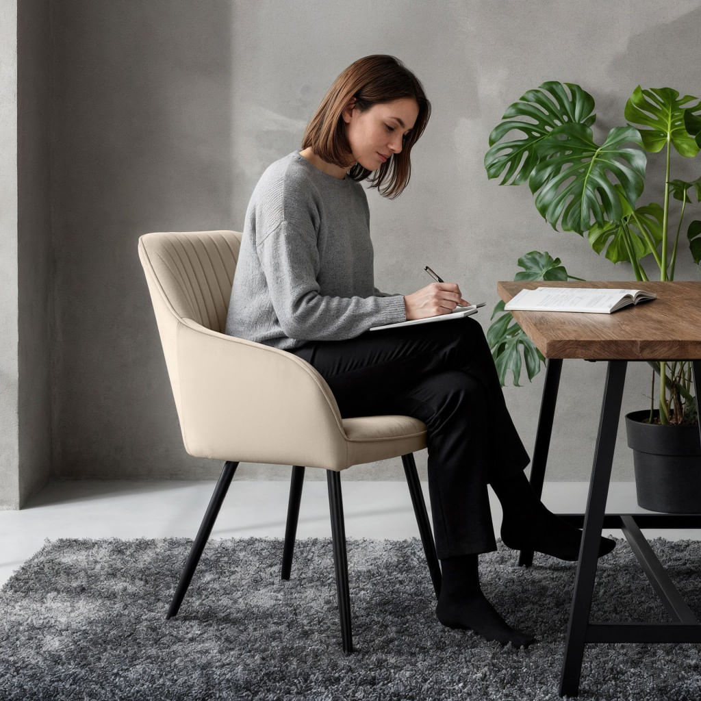 Set 2 scaune dining tapitate din velur Florence, 55x58x82 cm, maxim 120 kg, bej — imaginea 7