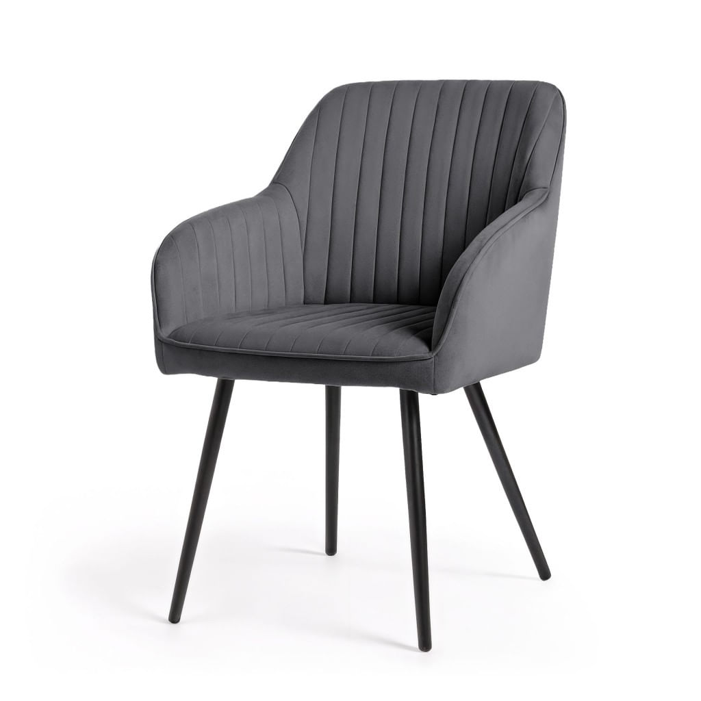 Set 2 scaune dining tapitate din velur Florence, 55x58x82 cm, maxim 120 kg, gri grafit — imaginea 5