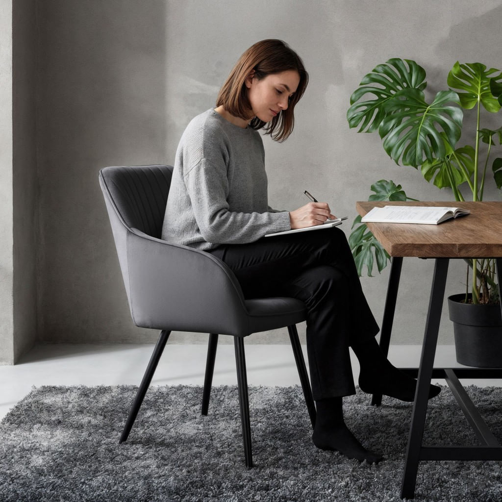 Set 2 scaune dining tapitate din velur Florence, 55x58x82 cm, maxim 120 kg, gri grafit — imaginea 6