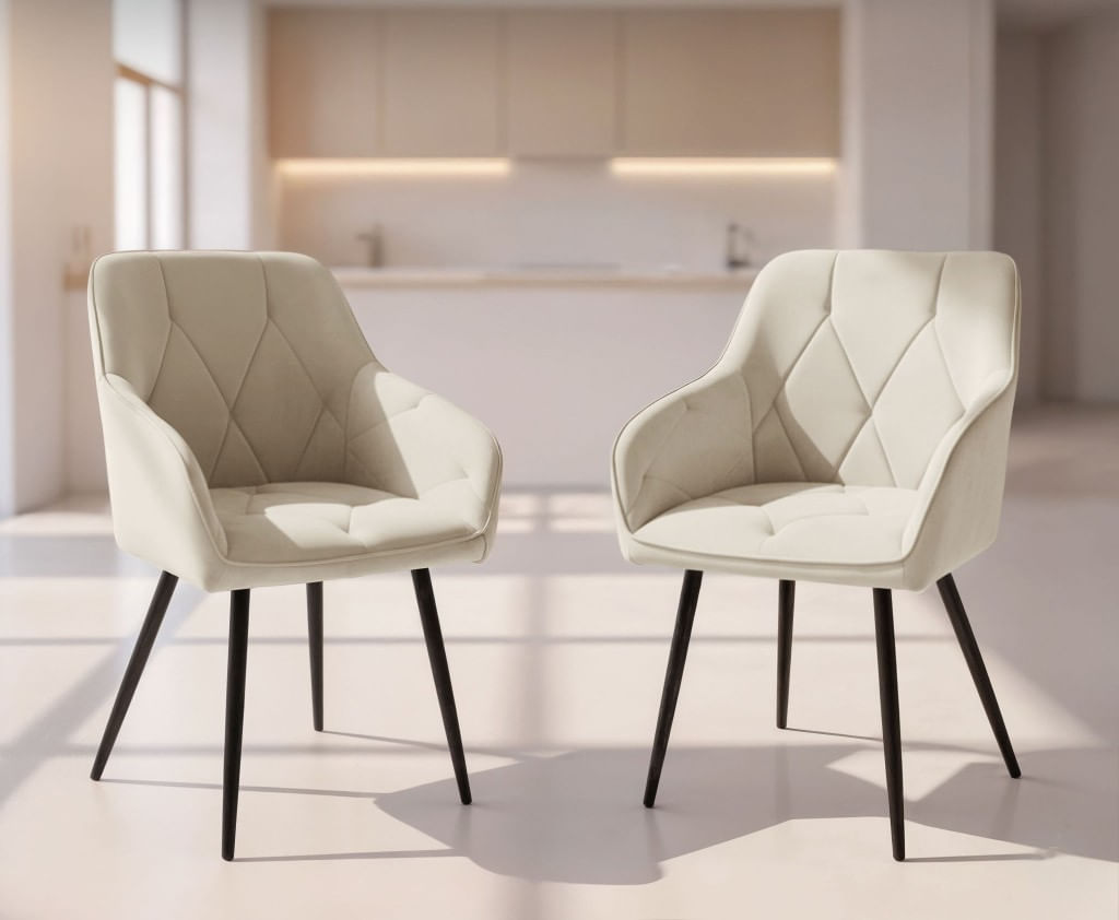 Set 2 scaune dining tapitate din catifea Diamante, 55x58x83 cm, maxim 120 kg, crem — imaginea 3