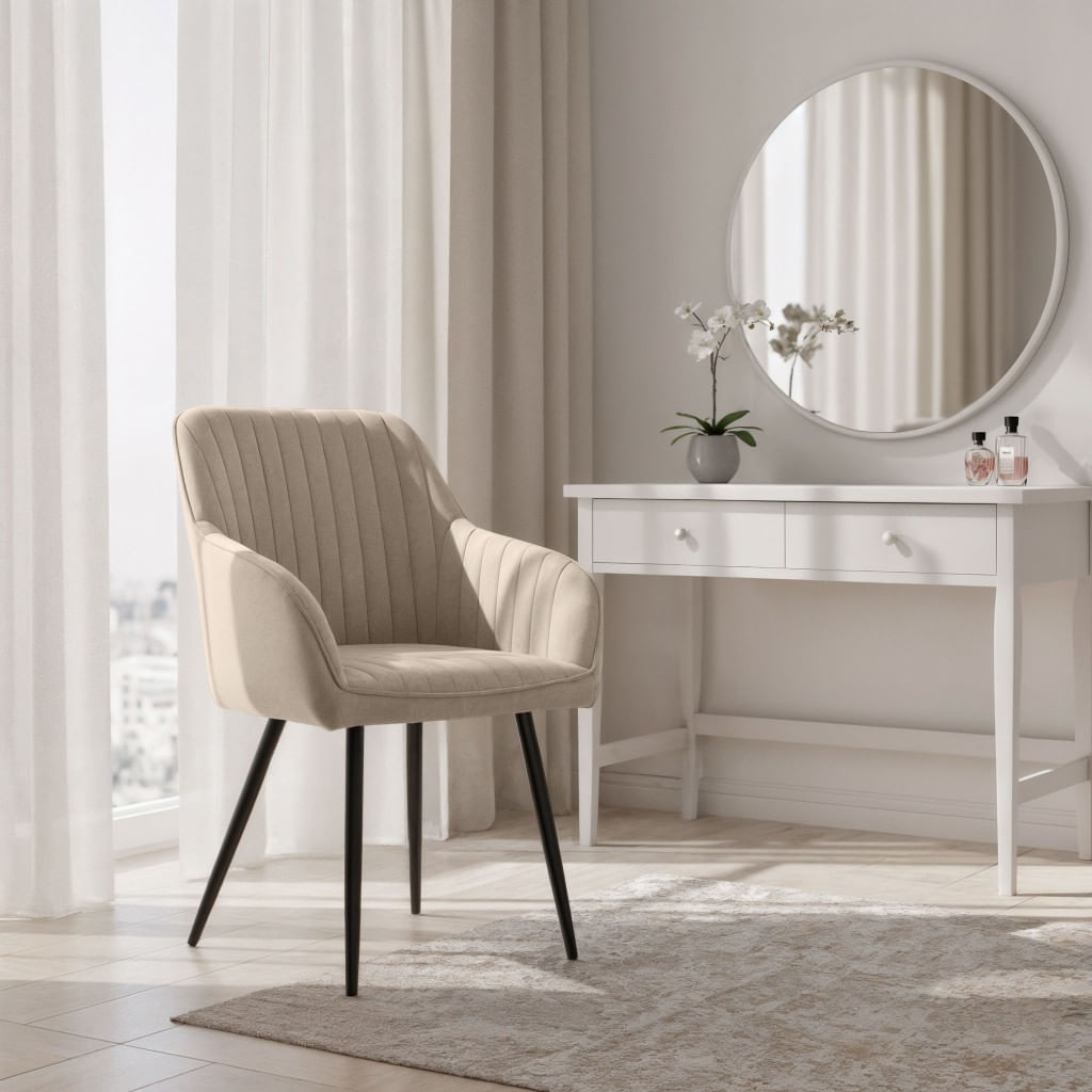 Set 2 scaune dining tapitate din velur Florence, 55x58x82 cm, maxim 120 kg, bej — imaginea 8