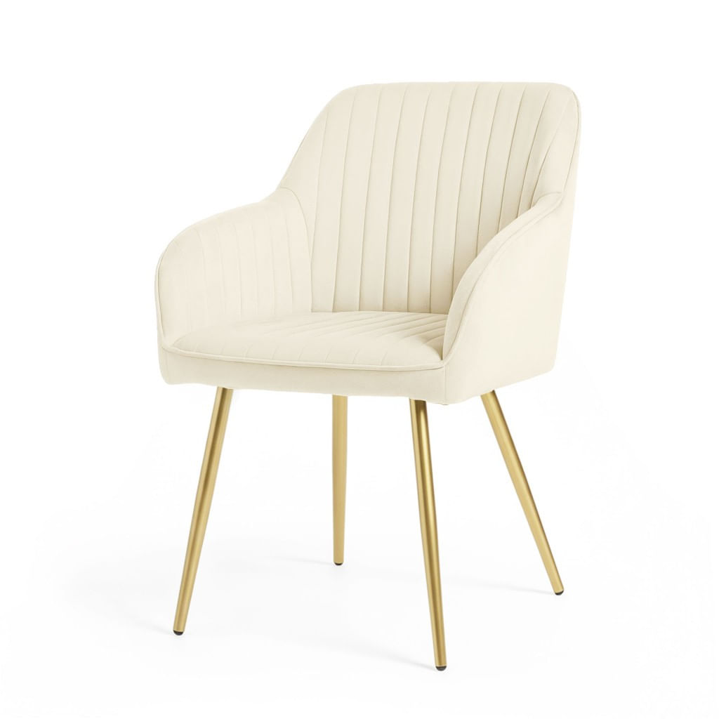 Set 2 scaune dining tapitate din velur Florence, 55x58x82 cm, maxim 120 kg, crem