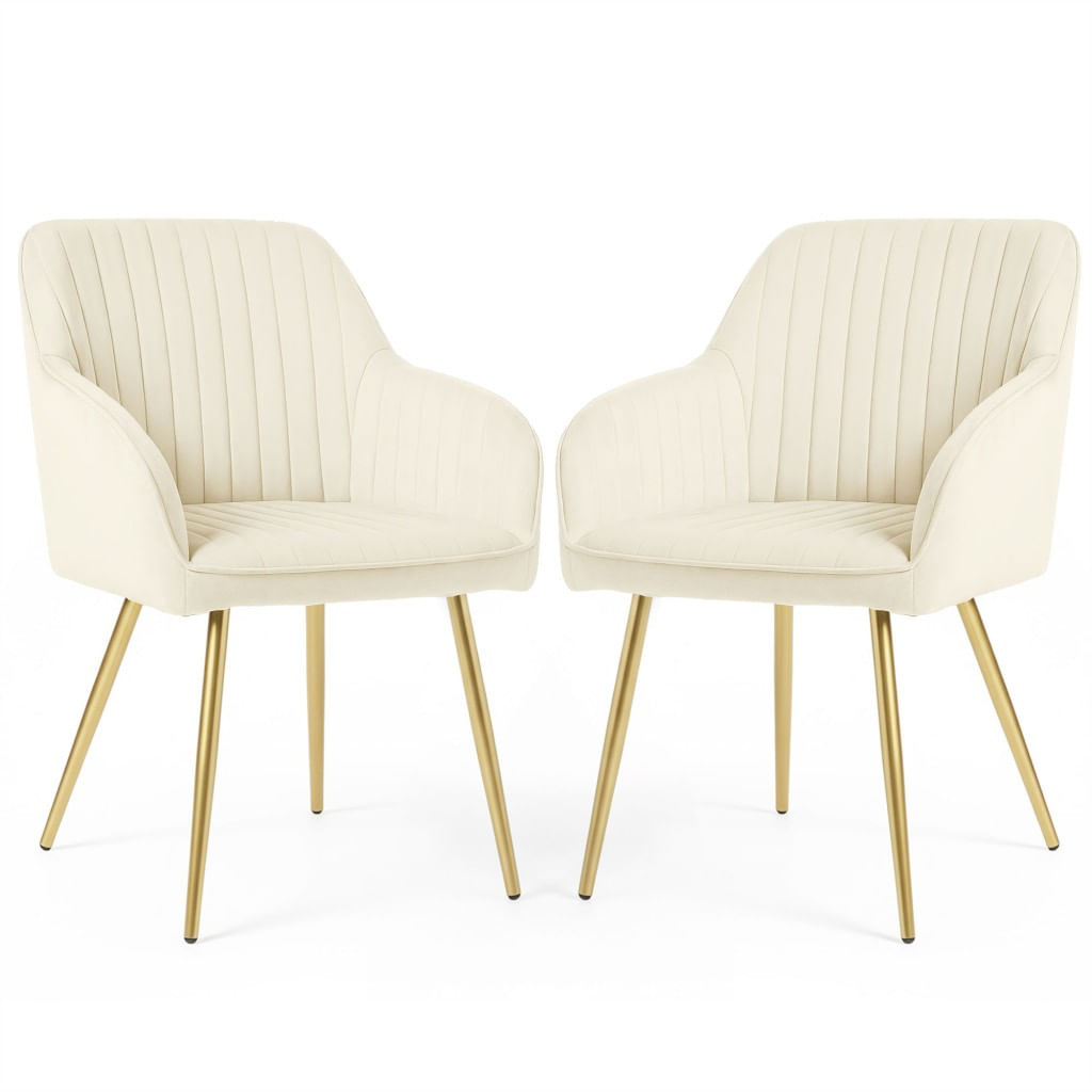 Set 2 scaune dining tapitate din velur Florence, 55x58x82 cm, maxim 120 kg, crem — imaginea 3