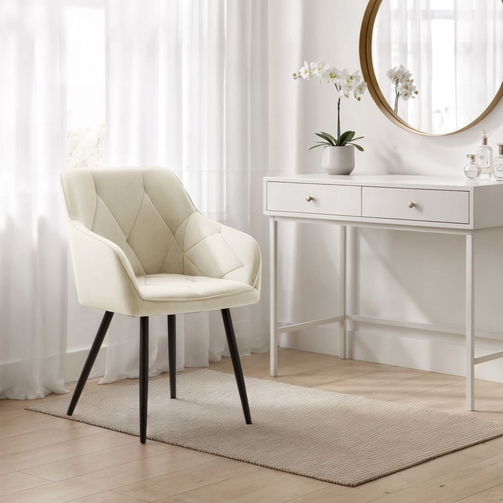 Set 2 scaune dining tapitate din catifea Diamante, 55x58x83 cm, maxim 120 kg, crem — imaginea 8