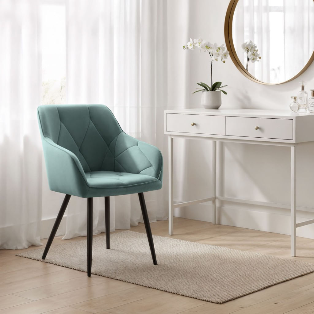Set 2 scaune dining tapitate din catifea Diamante, 55x58x83 cm, maxim 120 kg, turcoaz — imaginea 7