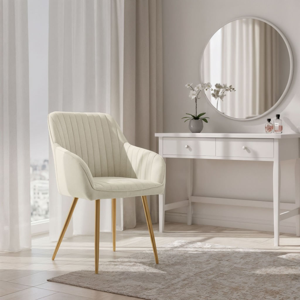 Set 2 scaune dining tapitate din velur Florence, 55x58x82 cm, maxim 120 kg, crem — imaginea 6