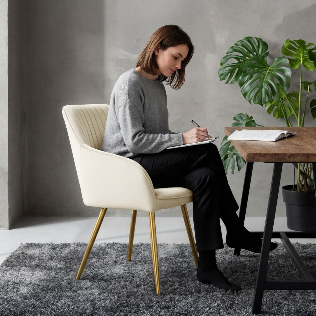 Set 2 scaune dining tapitate din velur Florence, 55x58x82 cm, maxim 120 kg, crem — imaginea 8