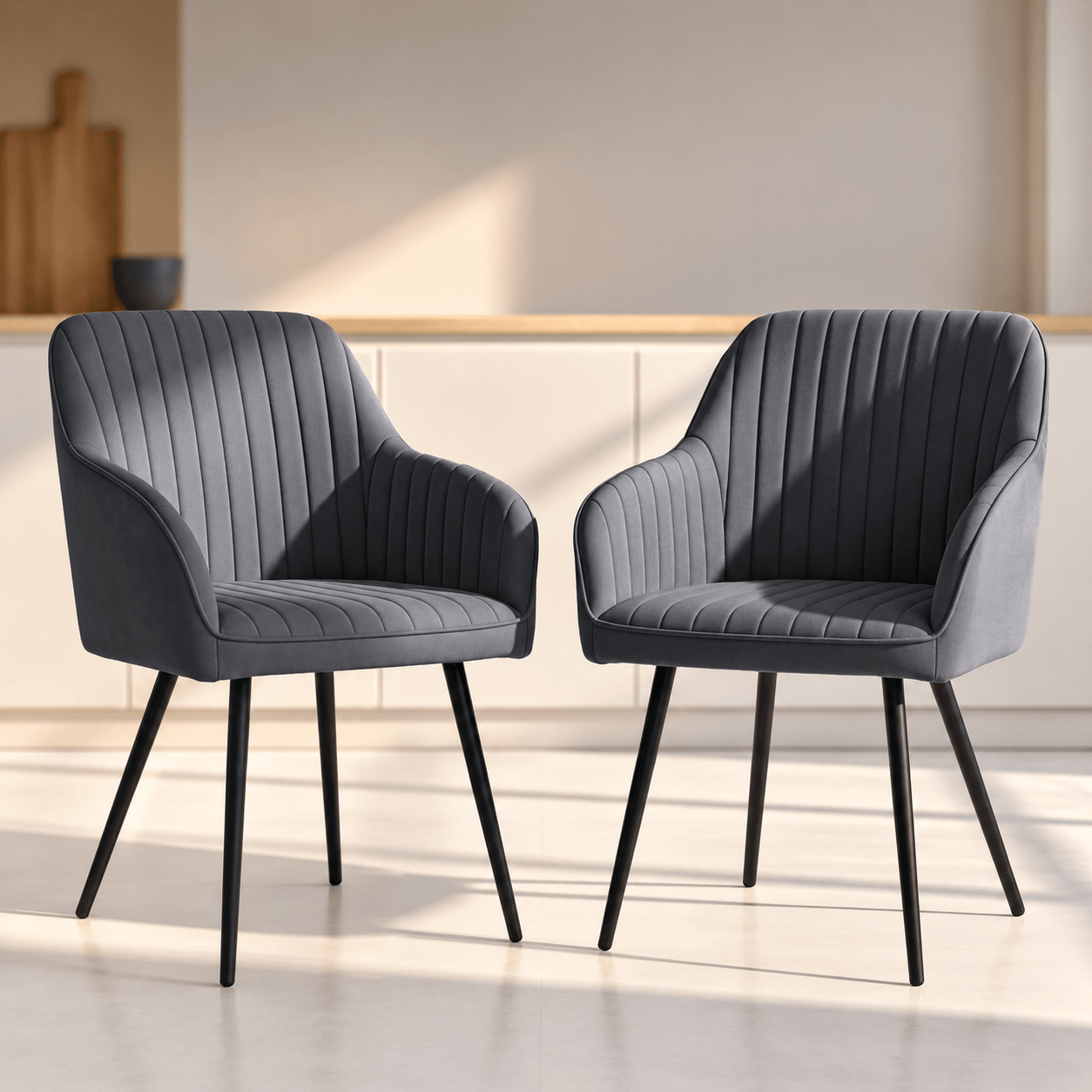 Set 2 scaune dining tapitate din velur Florence, 55x58x82 cm, maxim 120 kg, gri grafit — imaginea 12
