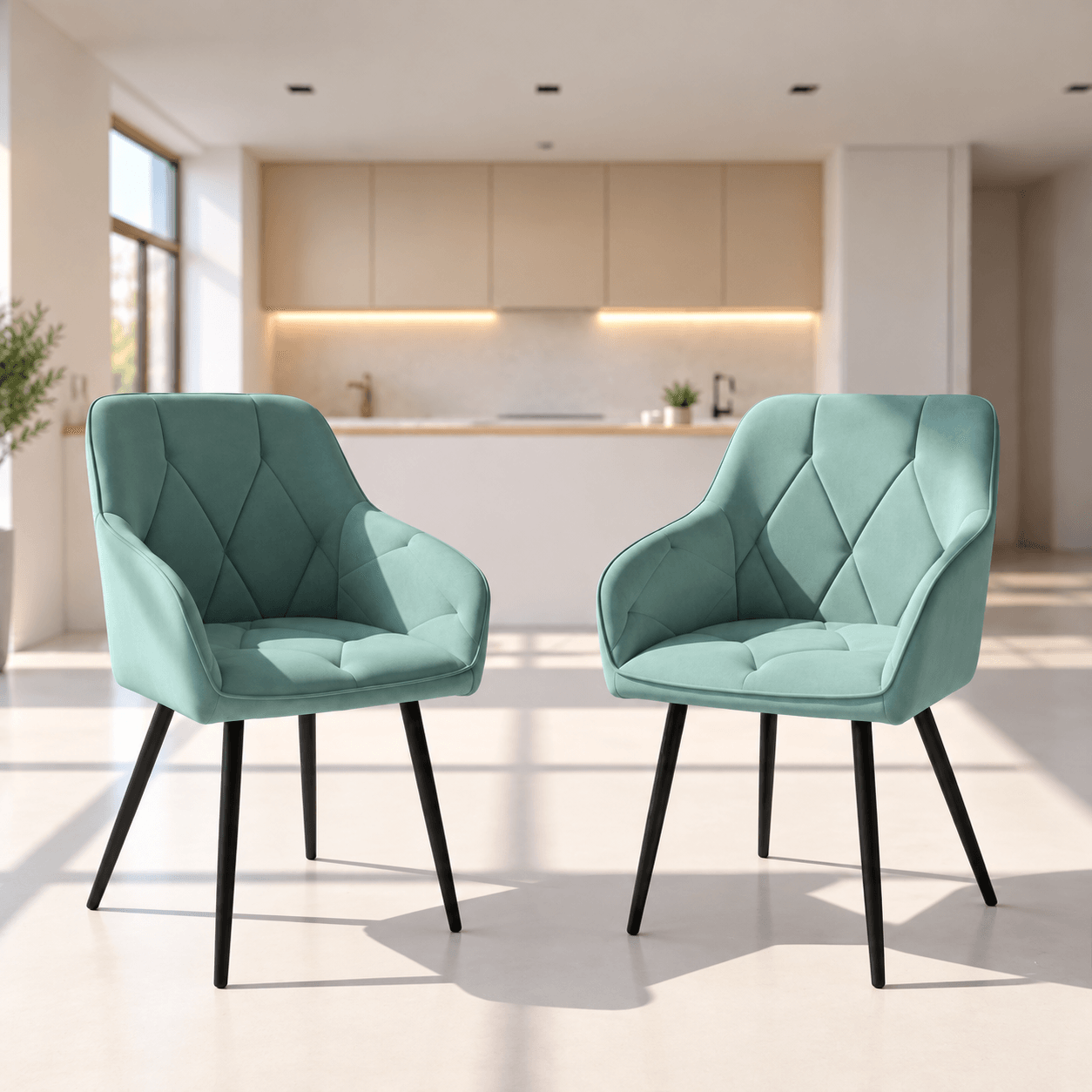 Set 2 scaune dining tapitate din catifea Diamante, 55x58x83 cm, maxim 120 kg, turcoaz — imaginea 11