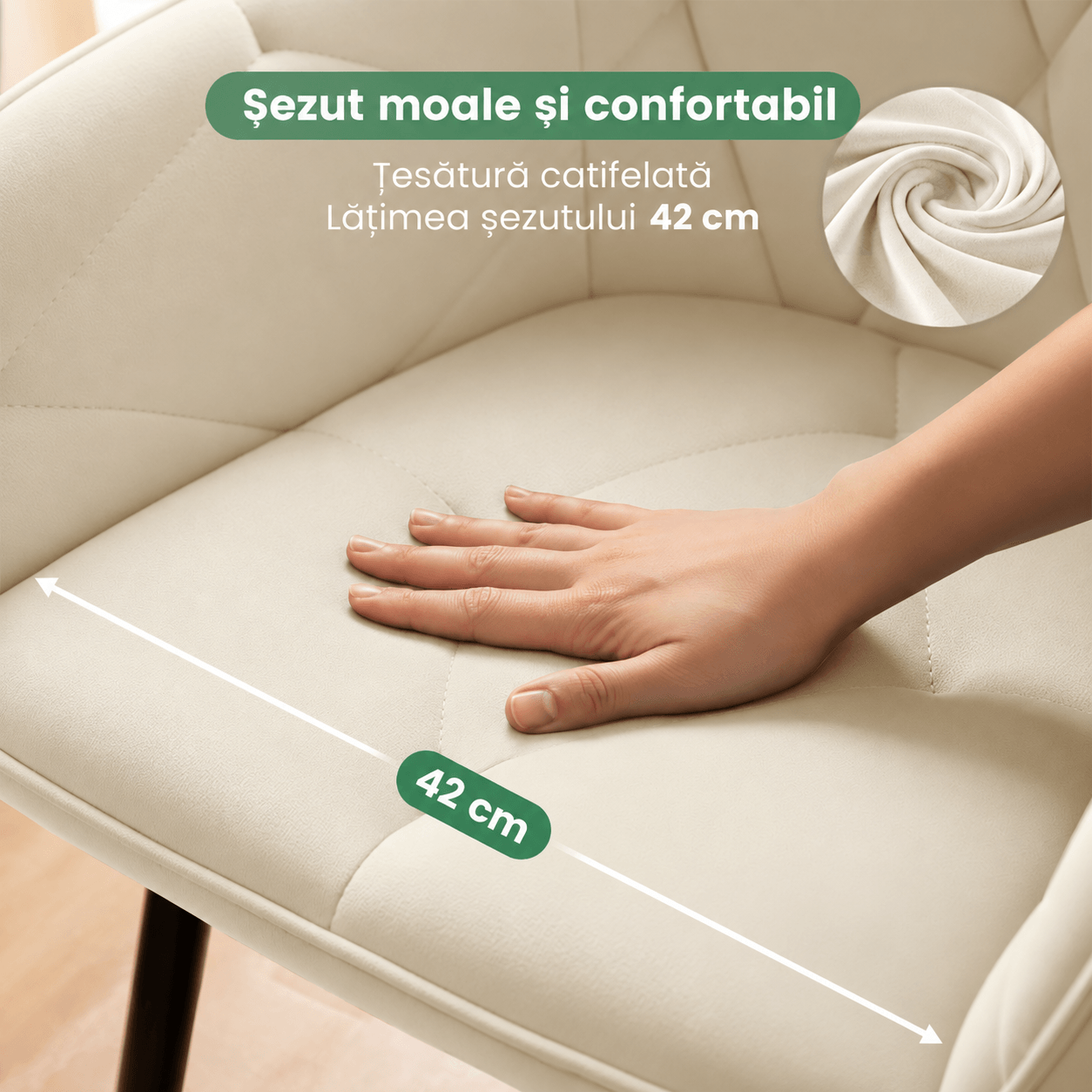 Set 2 scaune dining tapitate din catifea Diamante, 55x58x83 cm, maxim 120 kg, crem — imaginea 12