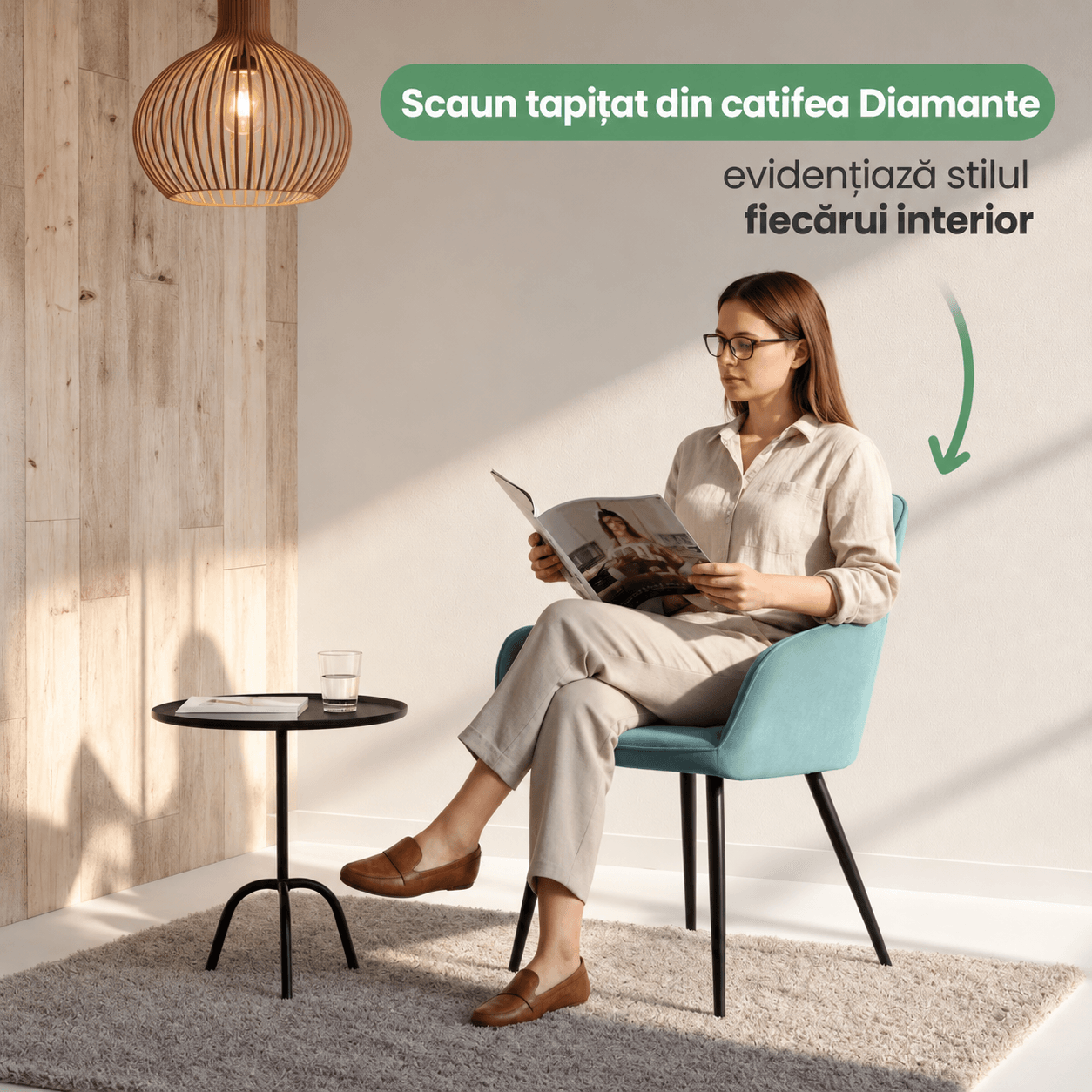 Set 2 scaune dining tapitate din catifea Diamante, 55x58x83 cm, maxim 120 kg, turcoaz — imaginea 12
