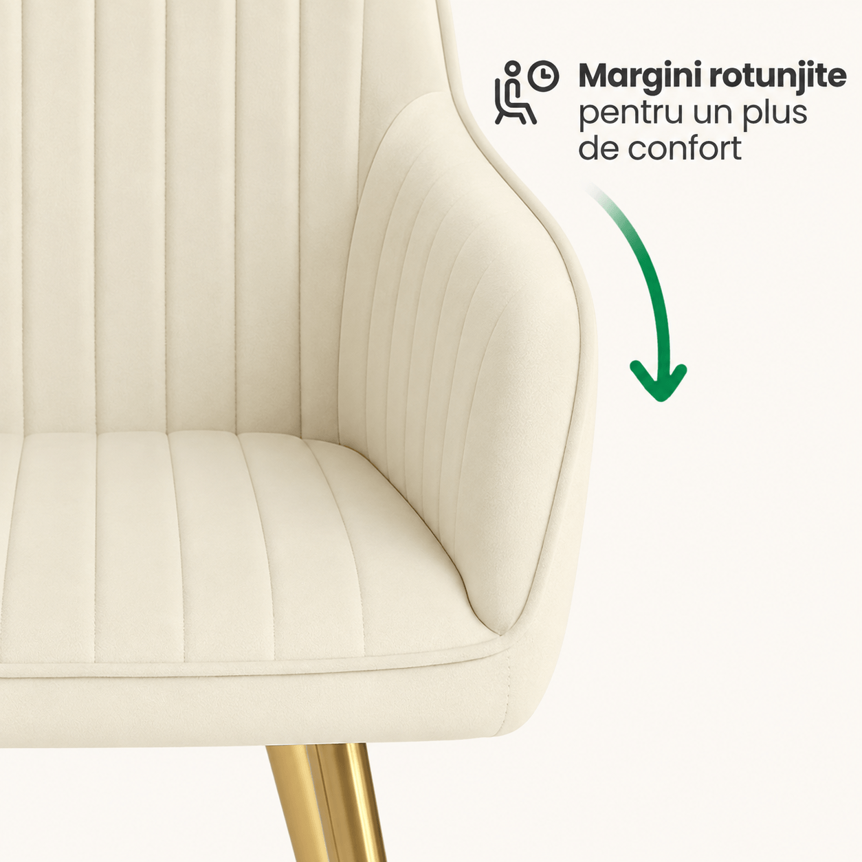 Set 2 scaune dining tapitate din velur Florence, 55x58x82 cm, maxim 120 kg, crem — imaginea 10