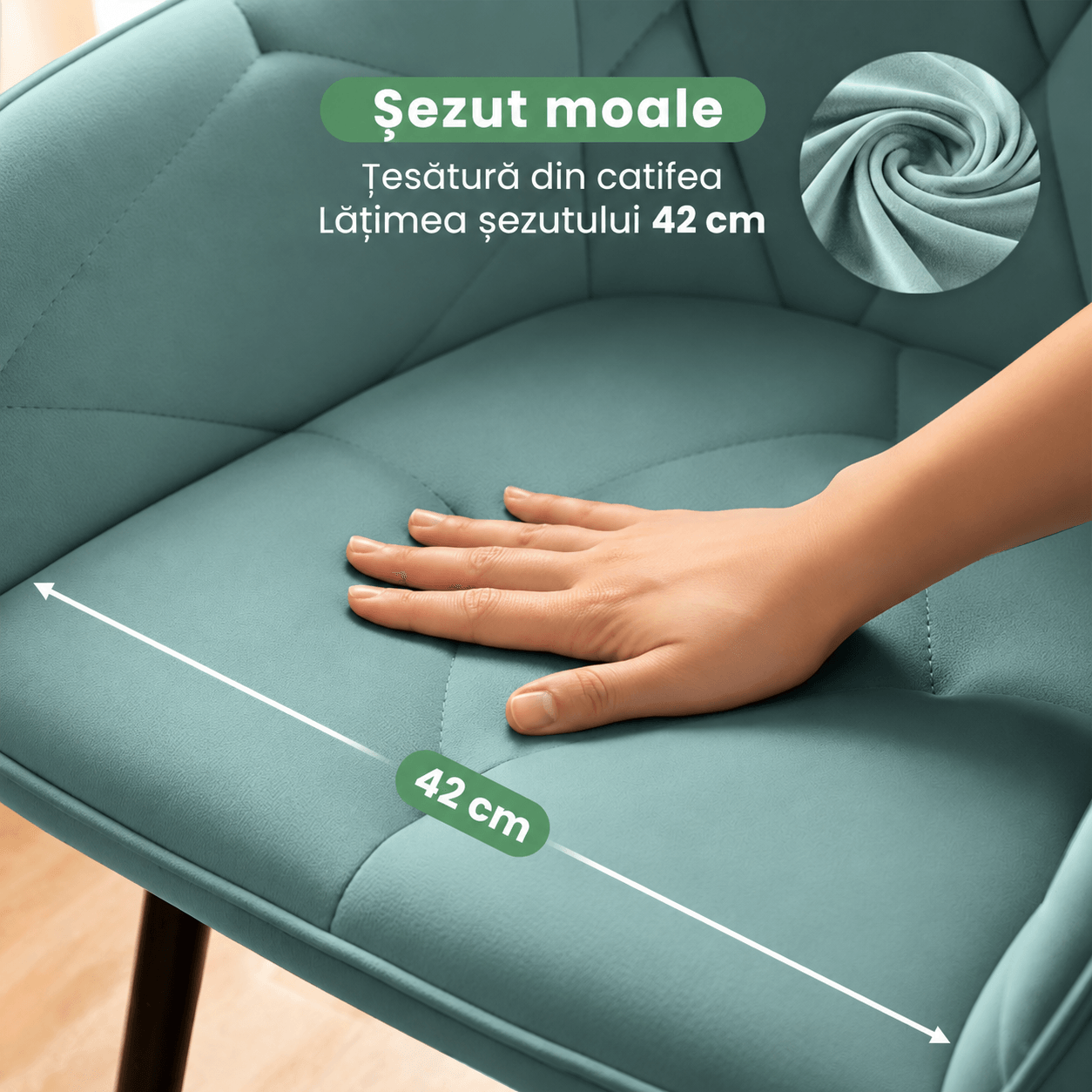 Set 2 scaune dining tapitate din catifea Diamante, 55x58x83 cm, maxim 120 kg, turcoaz — imaginea 13