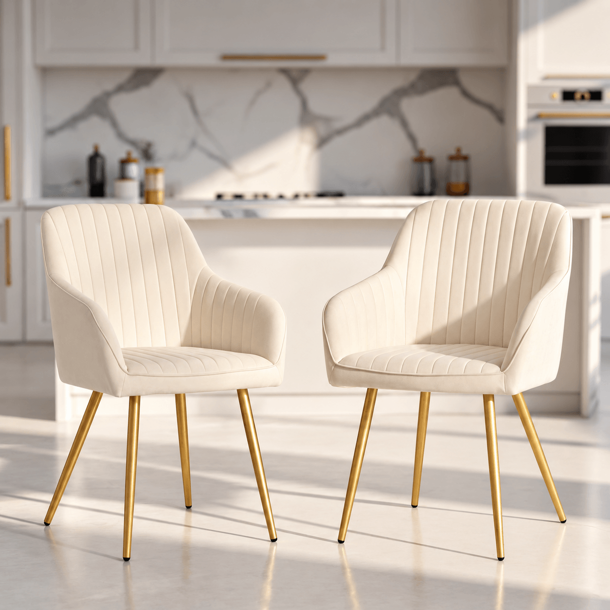 Set 2 scaune dining tapitate din velur Florence, 55x58x82 cm, maxim 120 kg, crem — imaginea 12