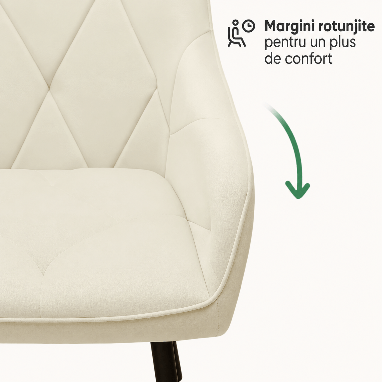 Set 2 scaune dining tapitate din catifea Diamante, 55x58x83 cm, maxim 120 kg, crem — imaginea 13