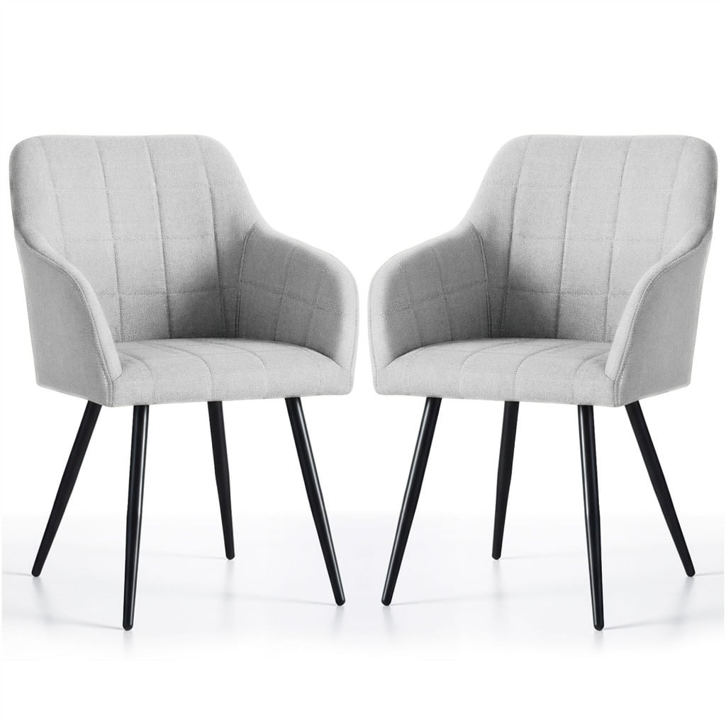 Set 2 scaune dining tapitate cu velur Luxano, cusaturi patrate, 54x58x82 cm, gri deschis — imaginea 3