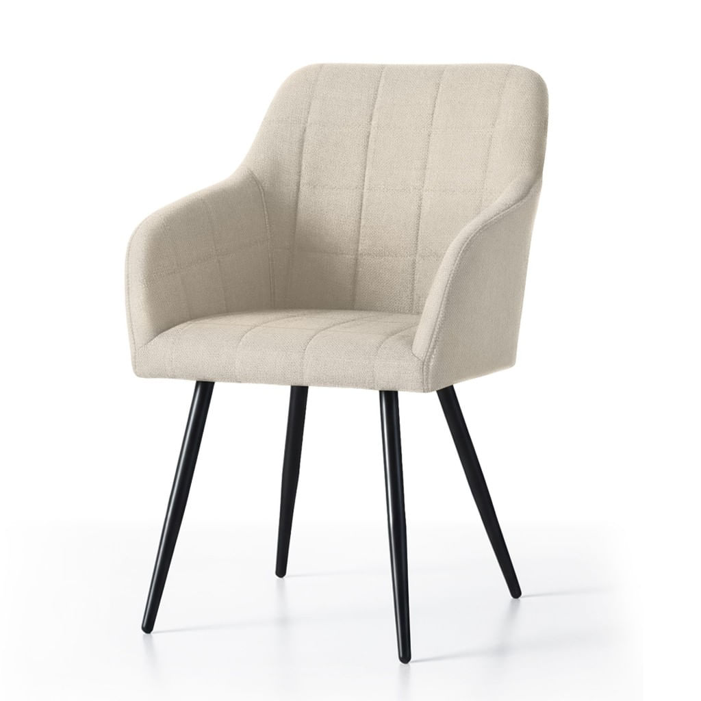 Set 2 scaune dining tapitate cu velur Luxano, cusaturi patrate, 54x58x82 cm, bej — imaginea 2