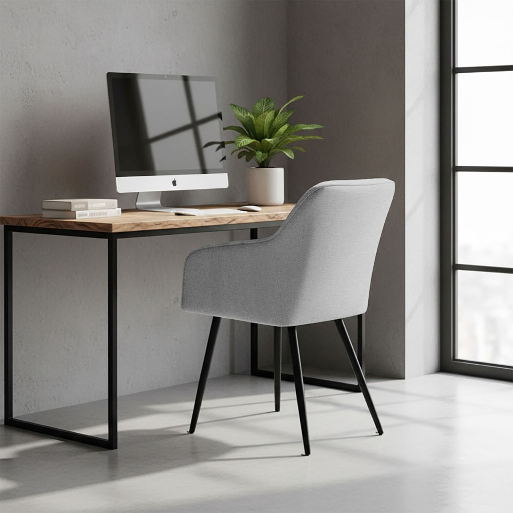Set 2 scaune dining tapitate cu velur Luxano, cusaturi patrate, 54x58x82 cm, gri deschis — imaginea 6