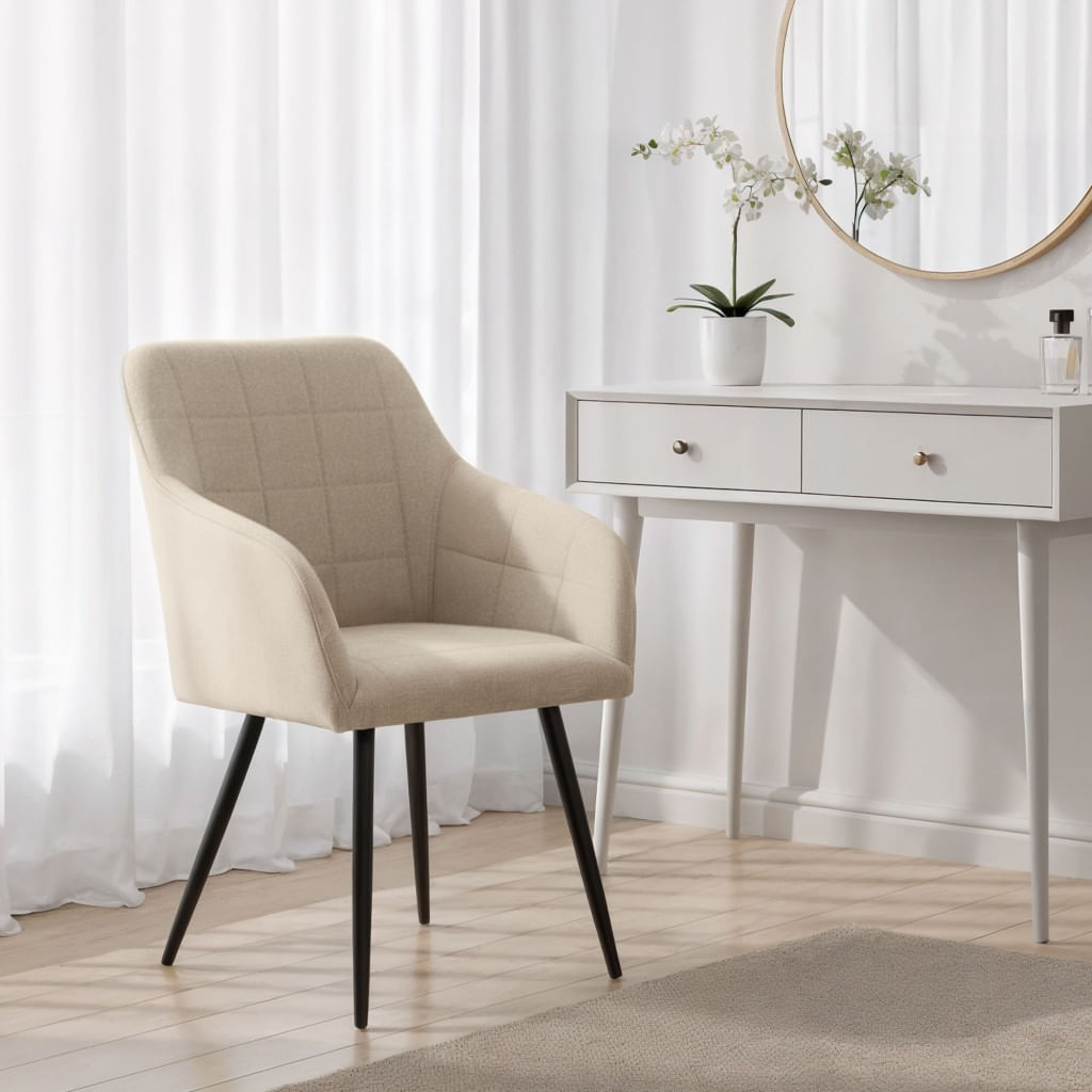 Set 2 scaune dining tapitate cu velur Luxano, cusaturi patrate, 54x58x82 cm, bej — imaginea 4