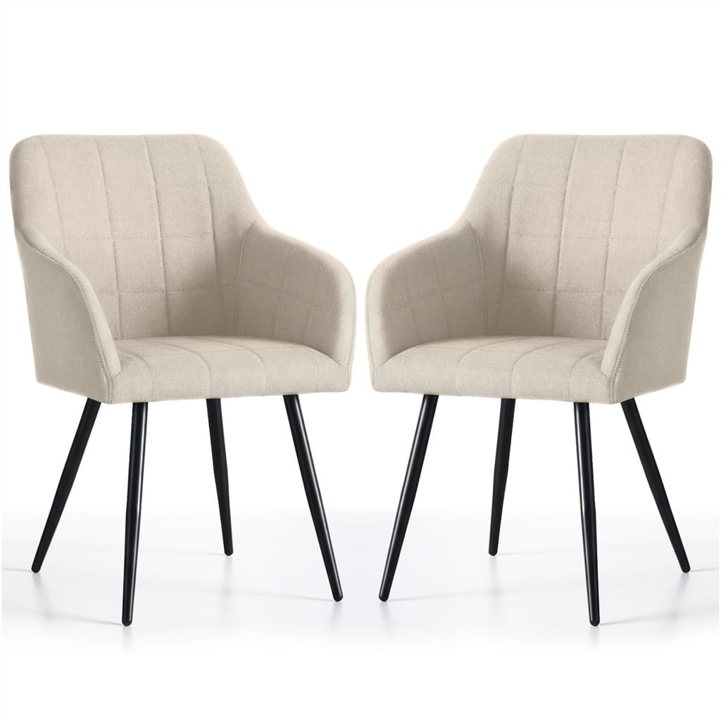 Set 2 scaune dining tapitate cu velur Luxano, cusaturi patrate, 54x58x82 cm, bej — imaginea 5