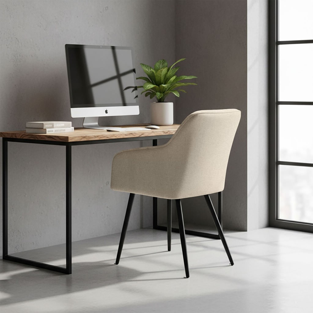 Set 2 scaune dining tapitate cu velur Luxano, cusaturi patrate, 54x58x82 cm, bej — imaginea 6