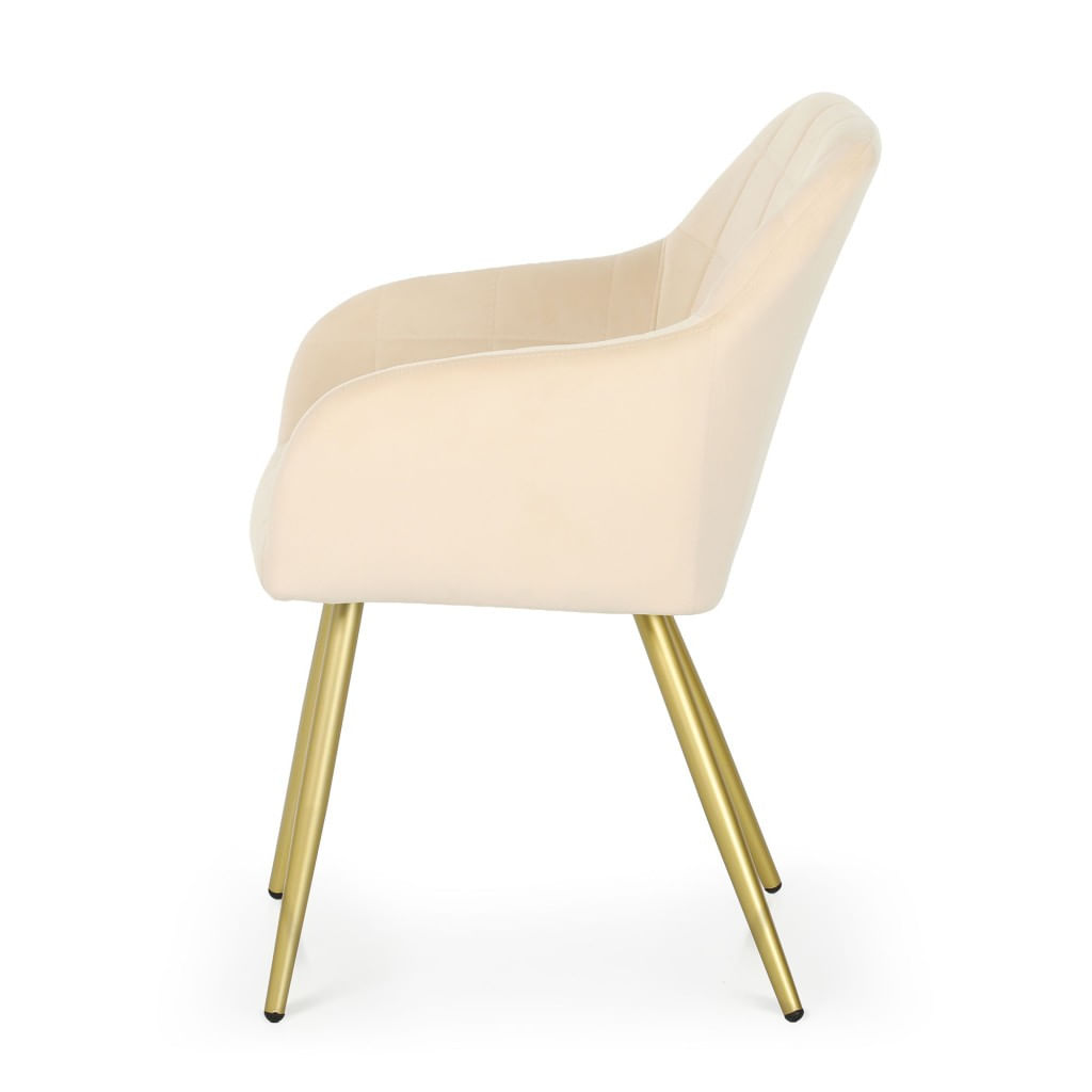 Set 2 scaune dining tapitate cu velur Luxano, cusaturi patrate, picioare aurii, 54x58x82 cm, bej — imaginea 2