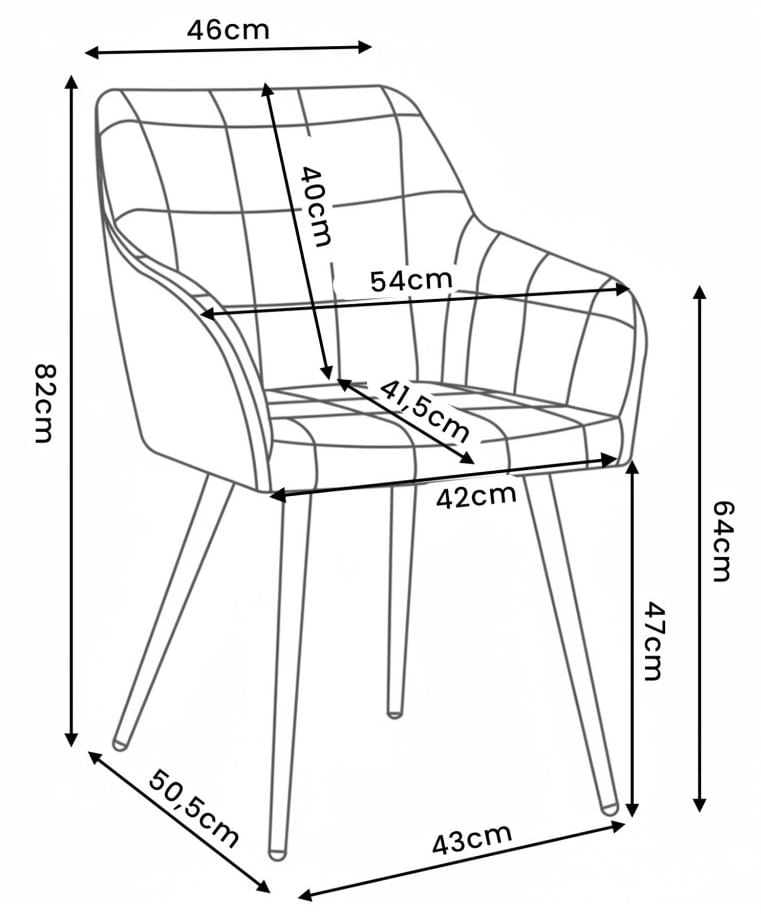 Set 2 scaune dining tapitate cu velur Luxano, cusaturi patrate, picioare aurii, 54x58x82 cm, bej — imaginea 6