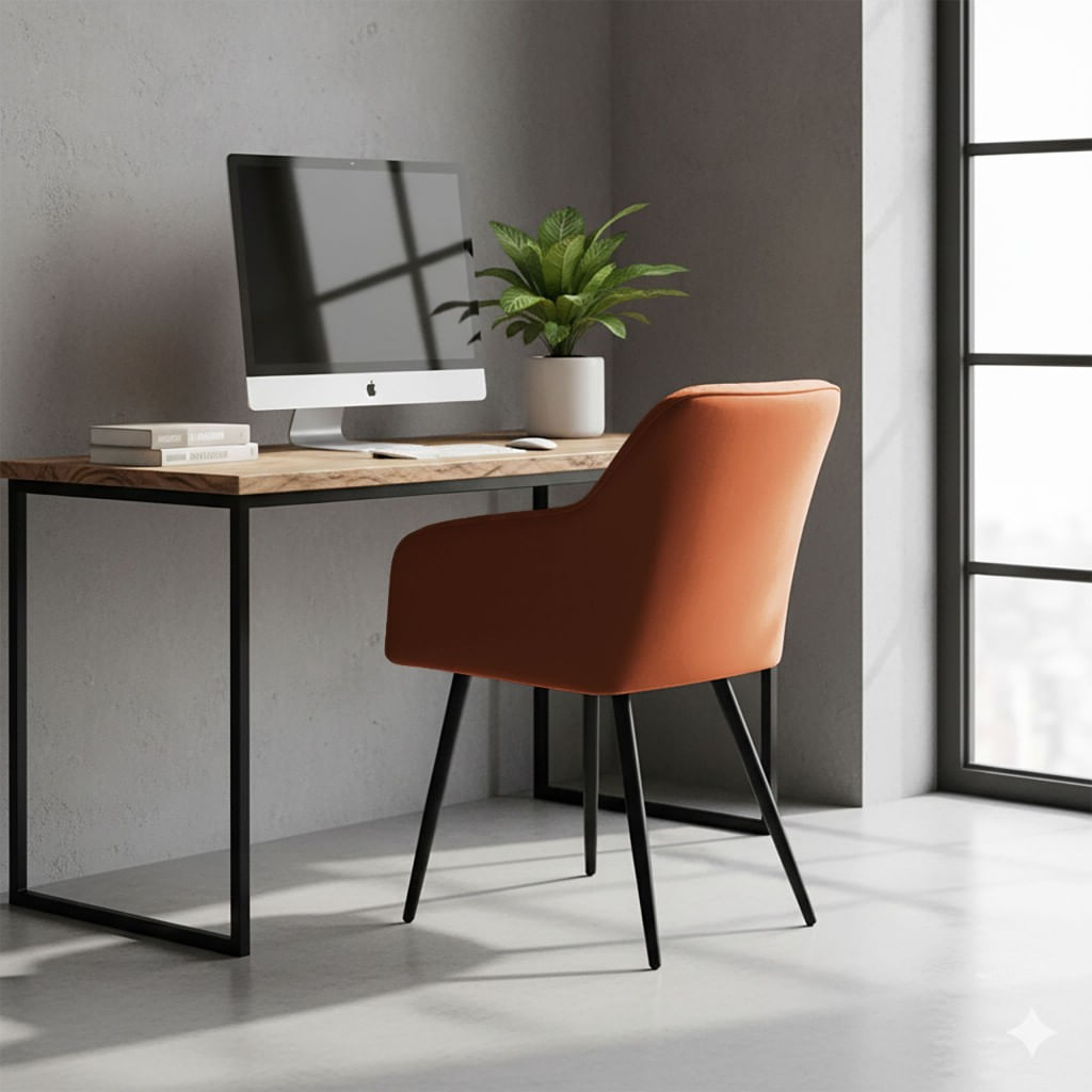 Set 2 scaune dining tapitate cu velur Luxano, cusaturi patrate, 54x58x82 cm, aramiu — imaginea 2