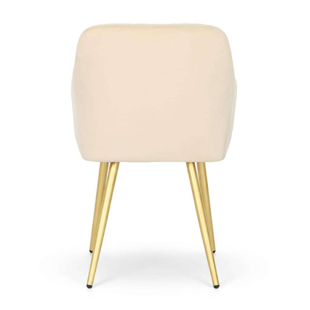 Set 2 scaune dining tapitate cu velur Luxano, cusaturi patrate, picioare aurii, 54x58x82 cm, bej — imaginea 7