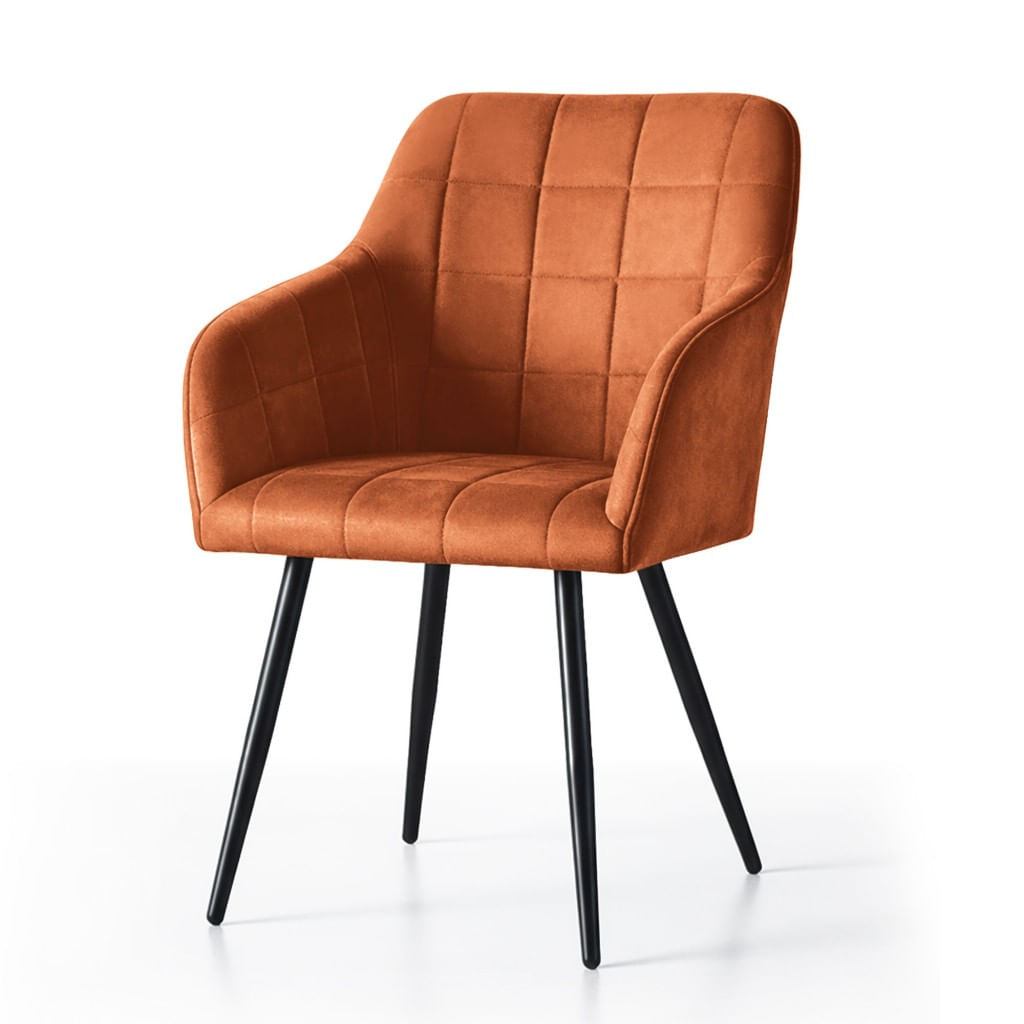 Set 2 scaune dining tapitate cu velur Luxano, cusaturi patrate, 54x58x82 cm, aramiu — imaginea 3