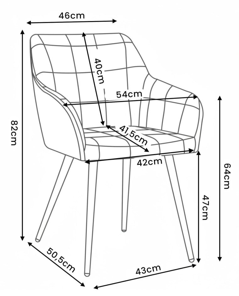 Set 2 scaune dining tapitate cu velur Luxano, cusaturi patrate, 54x58x82 cm, aramiu — imaginea 4