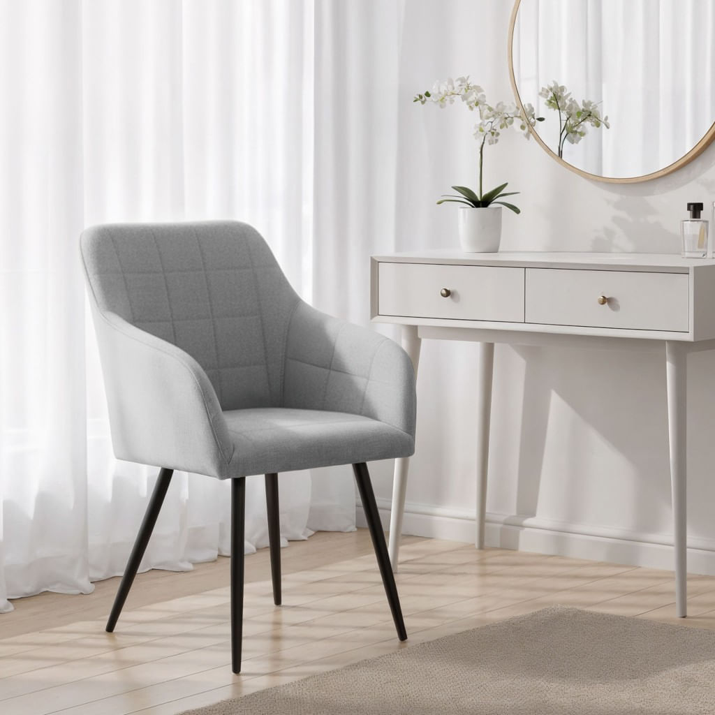Set 2 scaune dining tapitate cu velur Luxano, cusaturi patrate, 54x58x82 cm, gri deschis — imaginea 7