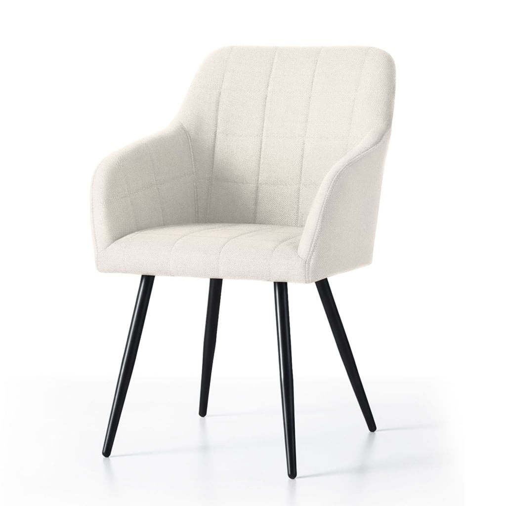 Set 2 scaune dining tapitate cu velur Luxano, cusaturi patrate, 54x58x82 cm, crem — imaginea 2