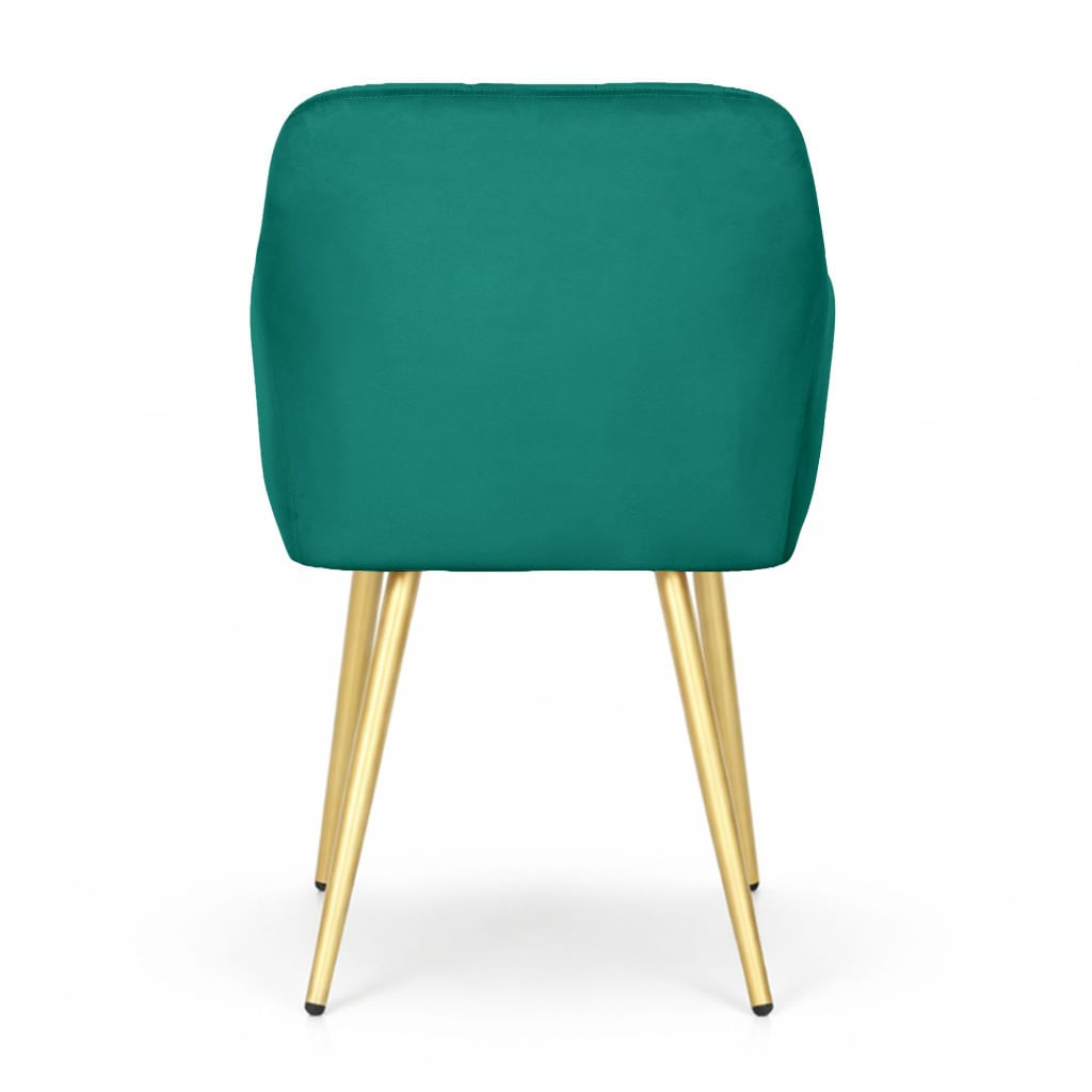 Set 2 scaune dining tapitate cu velur Luxano, cusaturi patrate, picioare aurii, 54x58x82 cm, verde — imaginea 4
