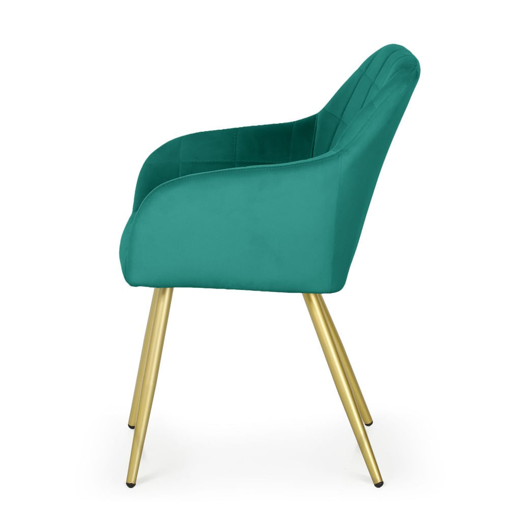 Set 2 scaune dining tapitate cu velur Luxano, cusaturi patrate, picioare aurii, 54x58x82 cm, verde — imaginea 5