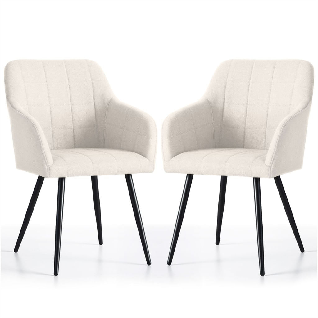 Set 2 scaune dining tapitate cu velur Luxano, cusaturi patrate, 54x58x82 cm, crem — imaginea 4