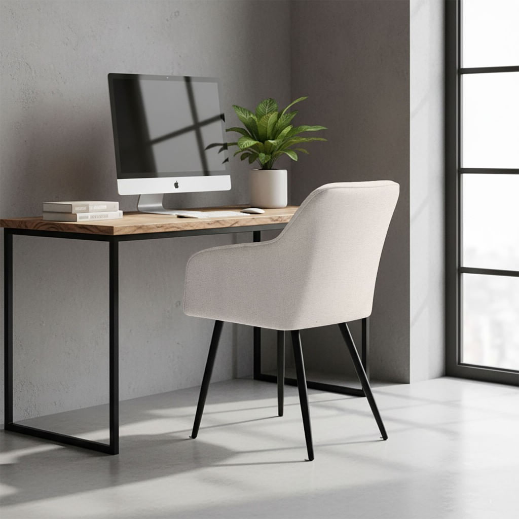 Set 2 scaune dining tapitate cu velur Luxano, cusaturi patrate, 54x58x82 cm, crem — imaginea 5