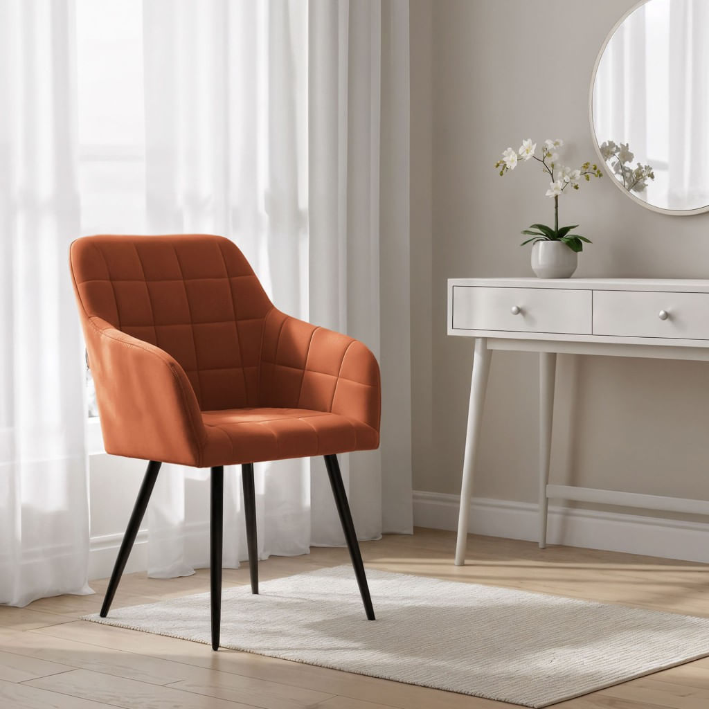 Set 2 scaune dining tapitate cu velur Luxano, cusaturi patrate, 54x58x82 cm, aramiu — imaginea 7