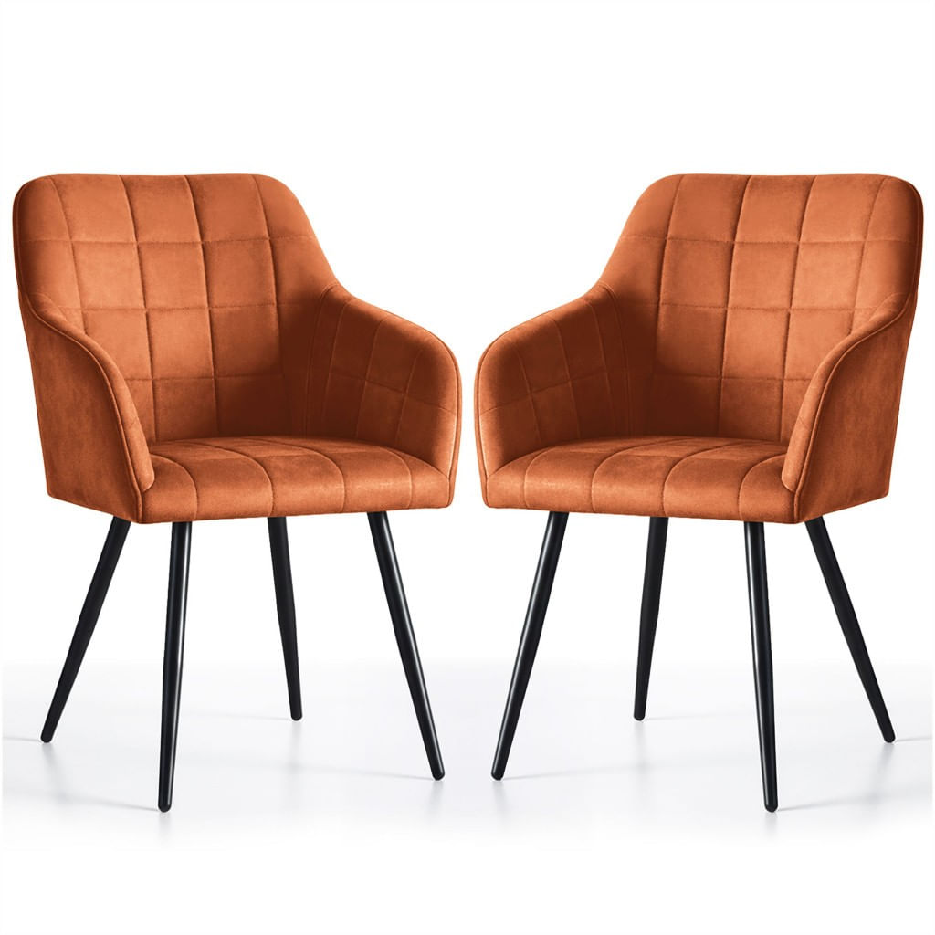 Set 2 scaune dining tapitate cu velur Luxano, cusaturi patrate, 54x58x82 cm, aramiu — imaginea 8